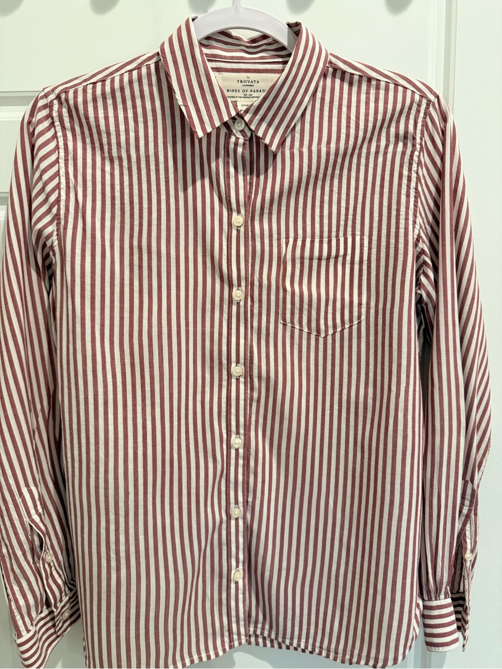 Birds of Paradis by Trovata Burgundy/White Striped Button Down Shirt Women’s S